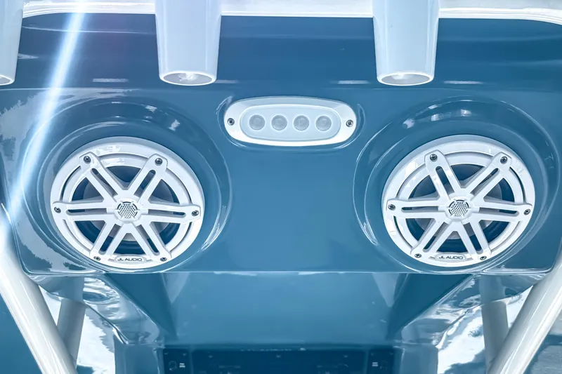 Slide: The Image of 2026 Tidewater 232 LXF boat speakers and lighting detail, featuring JL Audio components. - 33