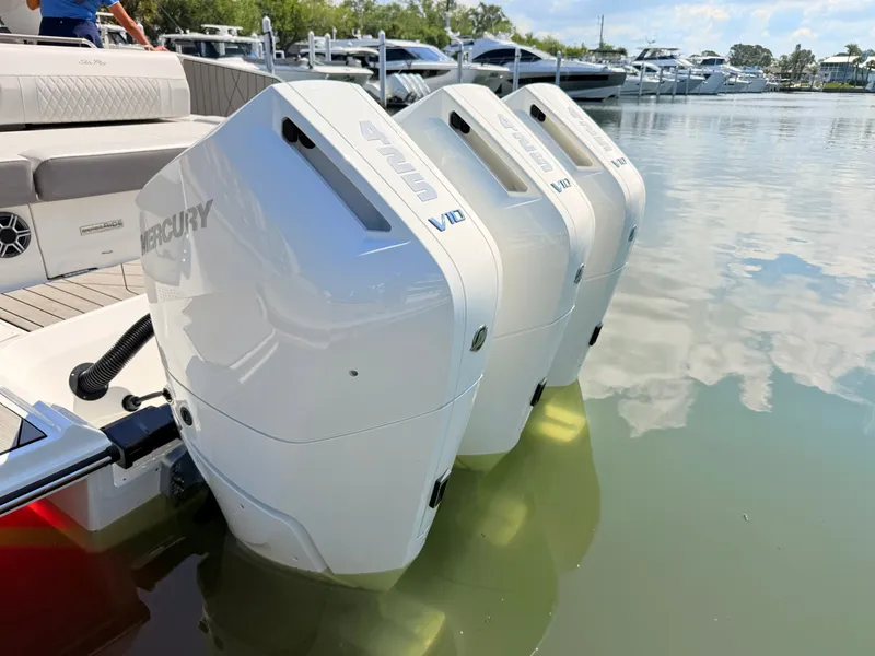 Slide: The Image of 2026 Sea Ray SLX 400 Outboard with Mercury engines in water. - 27