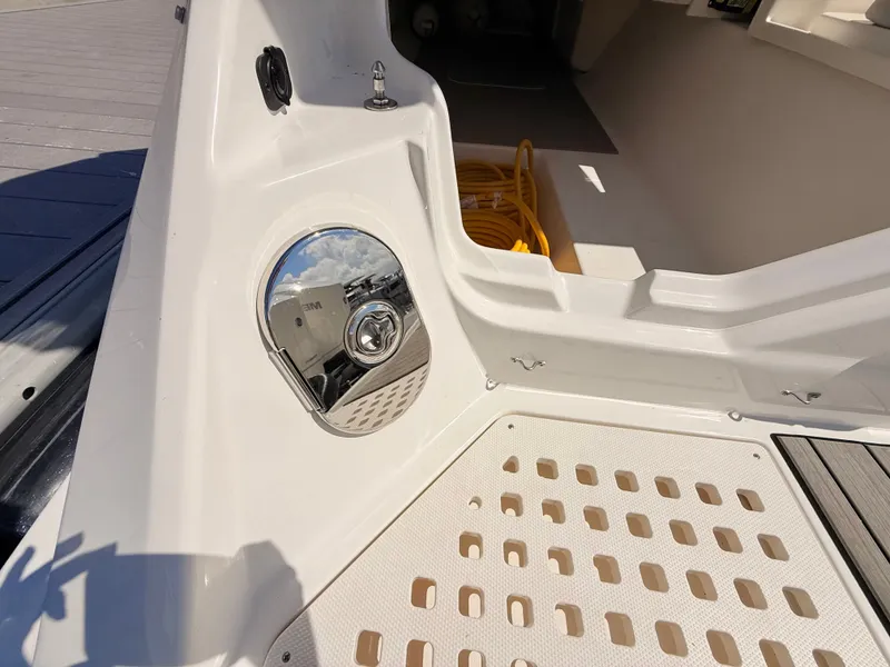 Slide: The Image of Close-up of Sea Ray SLX 400 Outboard 2026 boat deck. - 30
