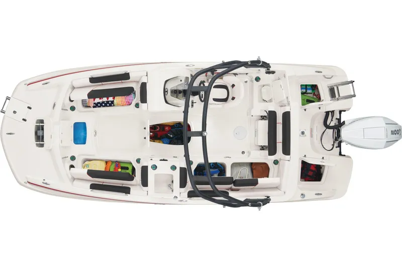 Slide: The Image of Manufacturer Provided Image: 2025 Tahoe 2150 boat interior, top view, showcasing seating and storage compartments. - 15