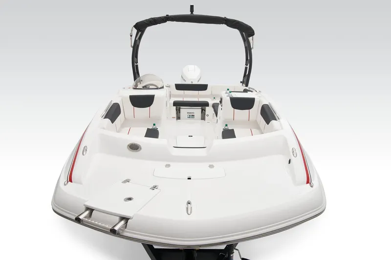 Slide: The Image of Manufacturer Provided Image: 2025 Tahoe 2150 boat, sleek white design, spacious seating, modern features, rear view. - 20