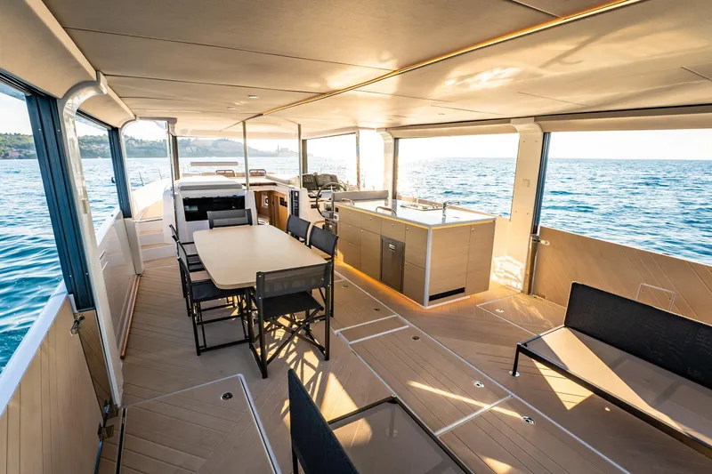 Slide: The Image of Luxurious interior of 2026 Jeanneau Sea Loft 480 yacht with ocean view. - 8