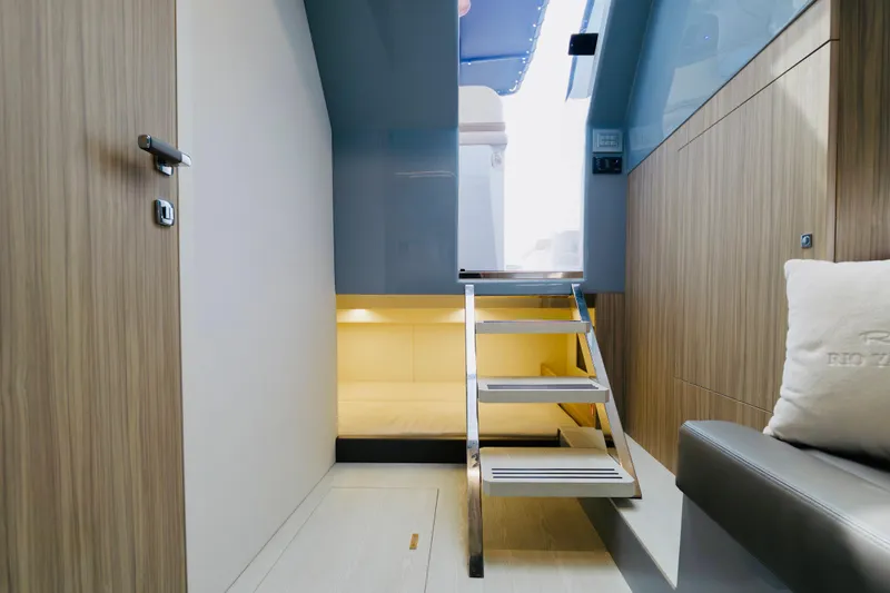 Slide: The Image of Interior of 2023 Rio Yachts Daytona 34, featuring modern design and wooden accents. - 39