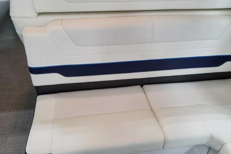 Slide: The Image of 2023 Formula 380 Super Sport Crossover OB interior seating, featuring sleek white upholstery. - 25