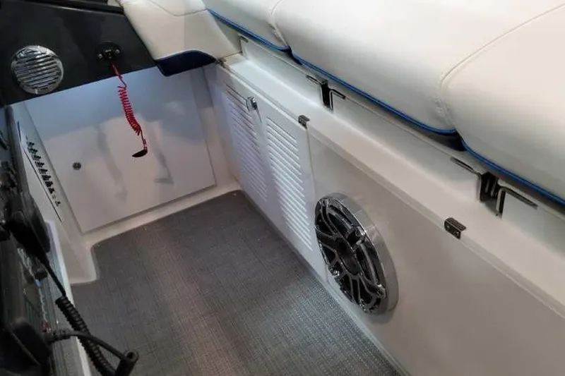 Slide: The Image of 2023 Formula 380 Super Sport Crossover OB interior with seating and speaker detail. - 42