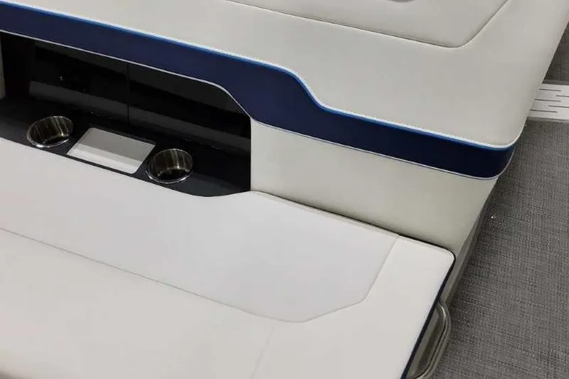 Slide: The Image of 2023 Formula 380 Super Sport Crossover OB interior seating with cup holders and sleek design. - 50