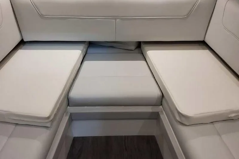 Slide: The Image of 2023 Formula 380 Super Sport Crossover OB interior seating, featuring luxurious white cushions. - 55