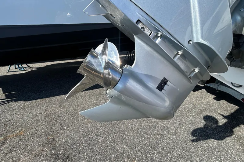Slide: The Image of 2020 Tidewater 232 LXF boat propeller and outboard motor close-up. - 32