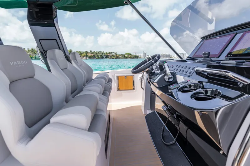 Slide: The Image of Luxurious interior of 2025 Pardo Yachts P38, featuring sleek helm and comfortable seating. - 30