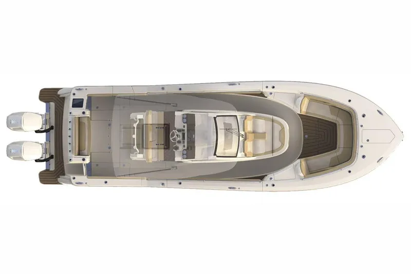 Slide: The Image of Manufacturer Provided Image: Top view of 2025 Scout 377 LXF luxury boat layout. - 24