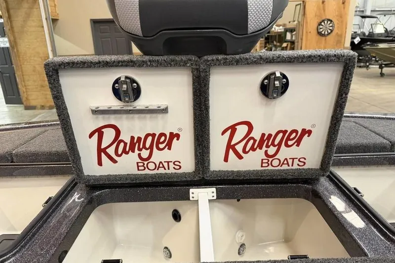 Slide: The Image of Ranger Z519 Cup-Equipped 2026 boat with storage compartment lids. - 12