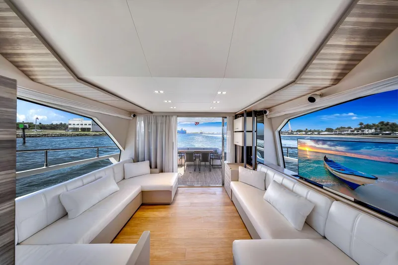 Slide: The Image of Luxurious interior of 2022 Ferretti Yachts 670 with panoramic ocean views. - 30