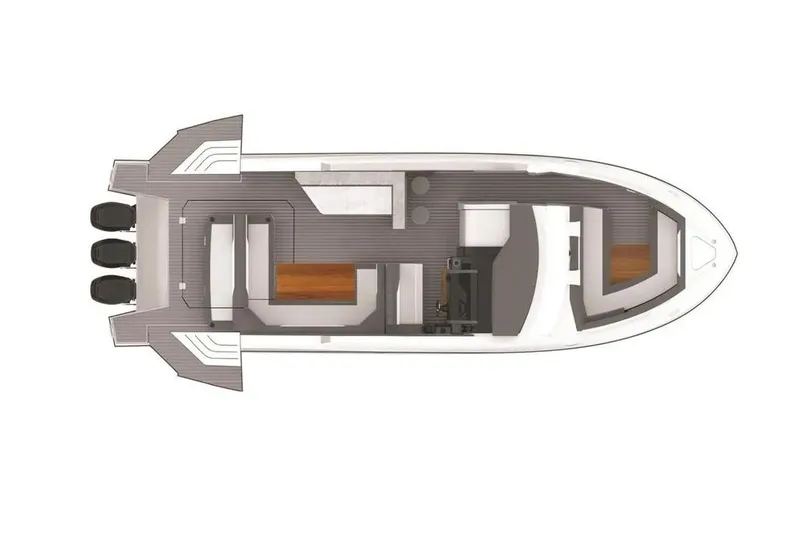 Slide: The Image of Top view layout of 2021 Cruisers Yachts 42 GLS OB, showcasing deck and interior design. - 34