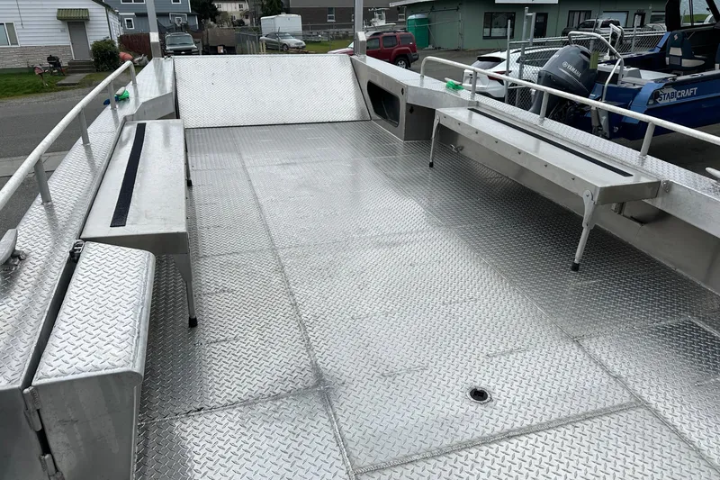 Slide: The Image of Bayview Boats 2026 model 30 Landing Craft with spacious aluminum deck and seating. - 16