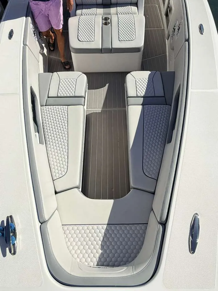 Slide: The Image of Interior of Concept 39' Open boat, 2023 model, featuring luxurious seating. - 14