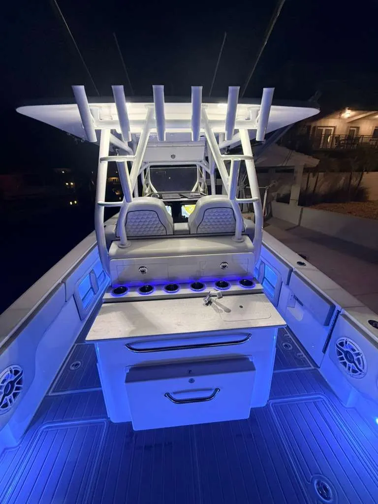 Slide: The Image of Illuminated deck of Concept 39' Open boat, 2023 model. - 17