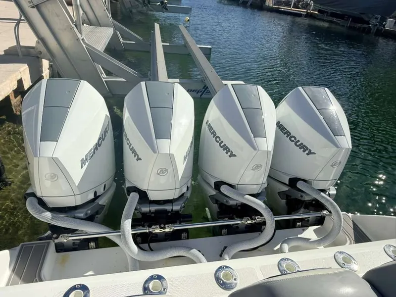 Slide: The Image of Four Mercury outboard engines on a 2023 Concept 39' Open boat. - 3