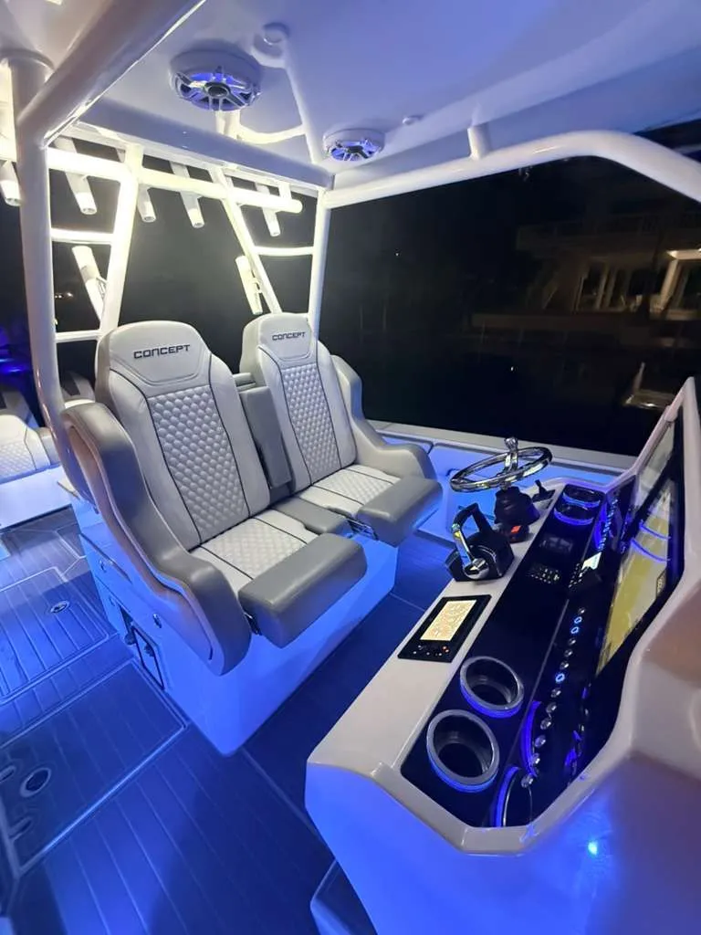 Slide: The Image of Interior of 2023 Concept 39' Open boat with modern lighting. - 9