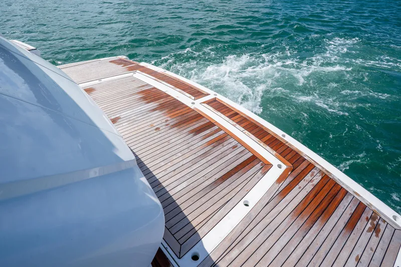 Slide: The Image of Sunseeker 68 Sport Yacht 2014 teak deck with ocean view. - 12