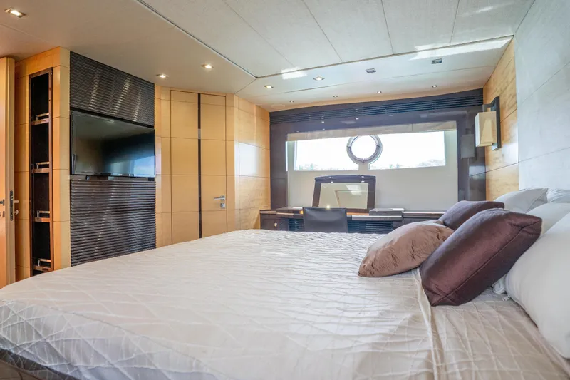 Slide: The Image of Luxurious bedroom interior of 2014 Sunseeker 68 Sport Yacht with modern design and large window. - 39