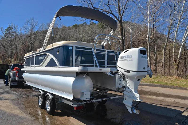 Slide: The Image of 2025 Godfrey Sweetwater 2086 C pontoon boat with Suzuki engine on trailer. - 12