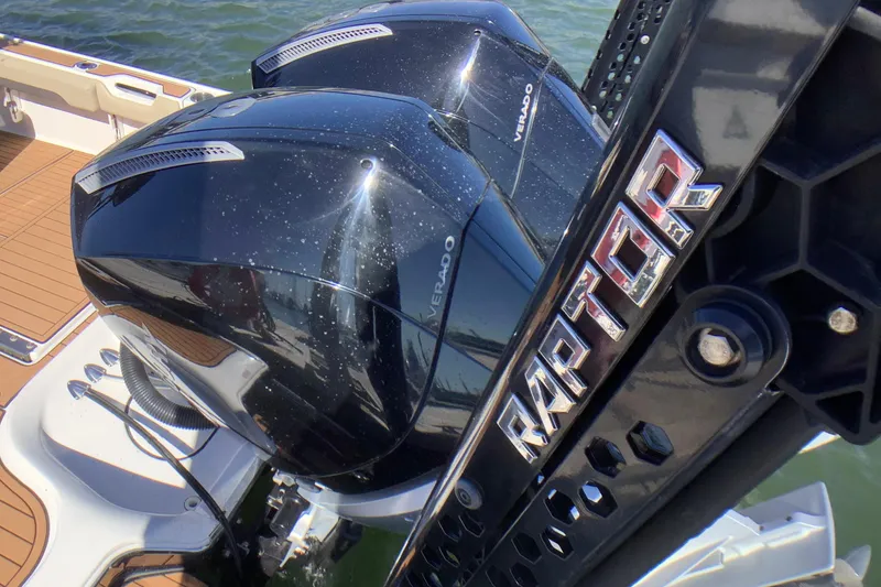 Slide: The Image of 2018 Tidewater 2700 Carolina Bay boat with dual Verado engines and Raptor mount. - 18