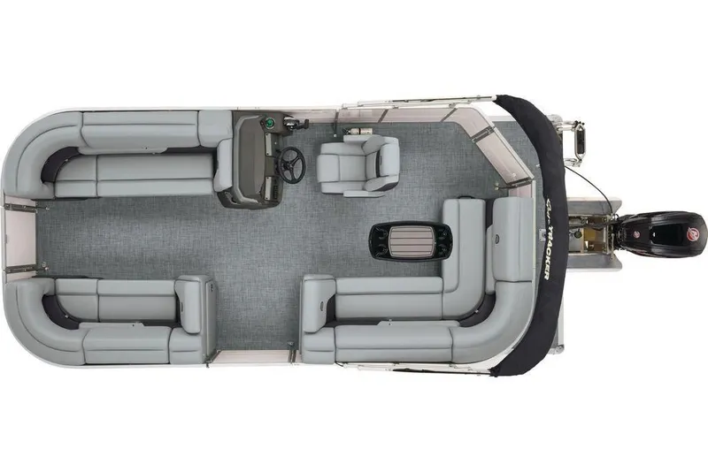 Slide: The Image of 2026 Sun Tracker Party Barge 20 DLX pontoon boat interior layout, top view. - 3