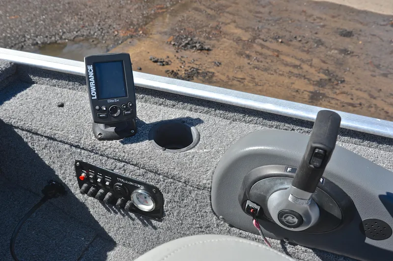 Slide: The Image of 2017 Bass Tracker Pro 16 boat dashboard with Lowrance Elite-3X fish finder. - 24