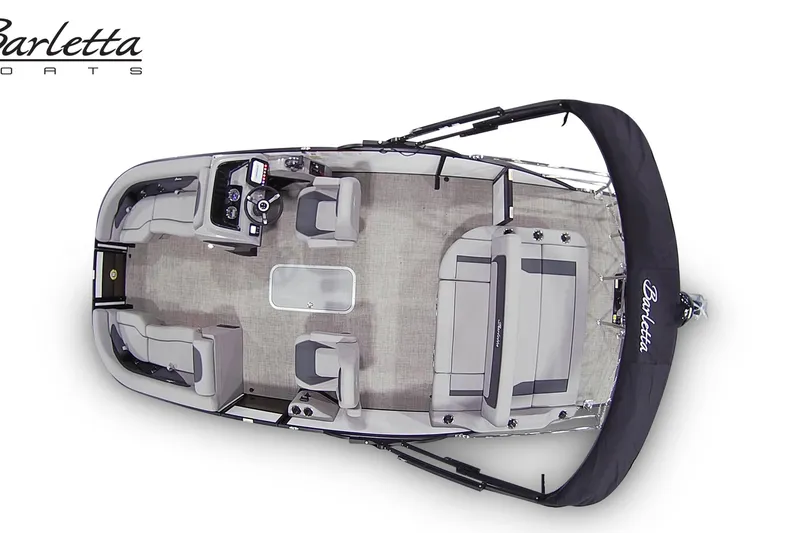 Slide: The Image of Top view of 2026 Barletta ARIA 22UC pontoon boat with seating and canopy. - 6