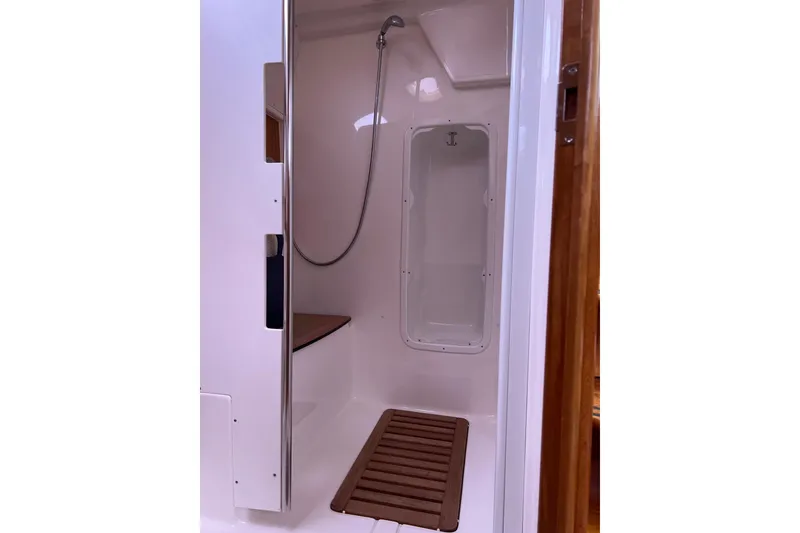 Slide: The Image of Shower area in 2008 Bavaria 40 Vision yacht with wooden accents and modern design. - 24