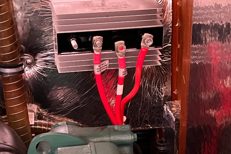 Slide: The Image of Electrical connections in a 2008 Bavaria 40 Vision yacht engine compartment. - 38