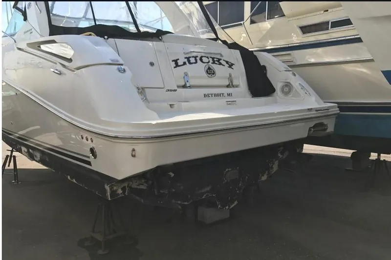 Slide: The Image of 2009 Sea Ray Sundancer 350 boat in dry dock. - 3