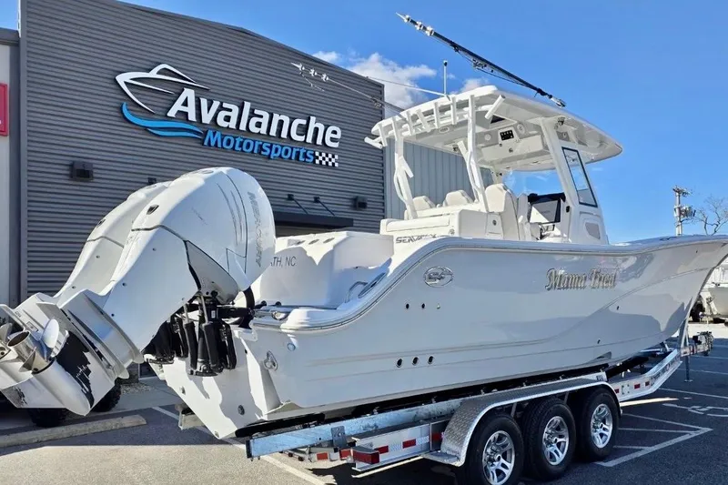 The Image of 2023 Sea Fox 328 Commander boat on trailer at Avalanche Motorsports dealership. - 0