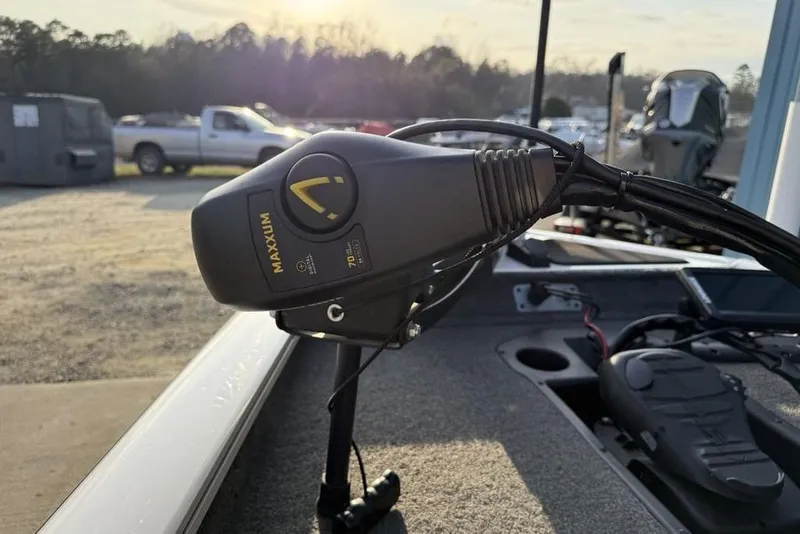 Slide: The Image of Trolling motor on 2022 Tracker Pro Team 175 TXW boat, outdoor setting. - 9