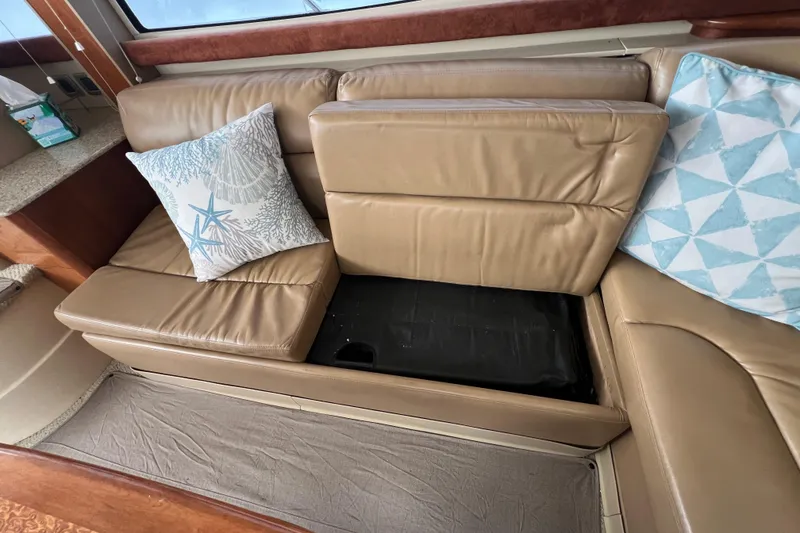 Slide: The Image of Interior of 2007 Meridian 391 Sedan with tan leather seating and decorative pillows. - 24