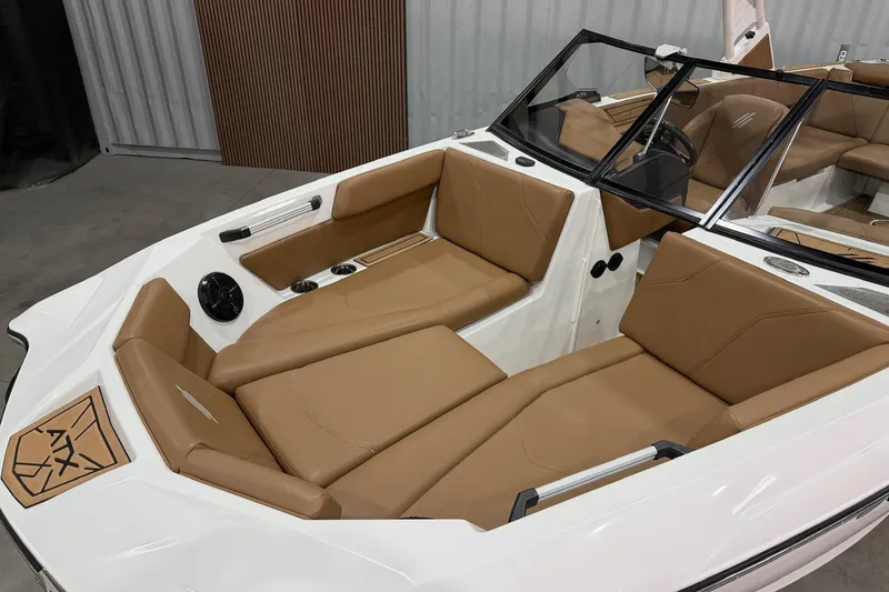 Slide: The Image of 2022 ATX Surf Boats 24 Type-S interior with tan seating and sleek design. - 3