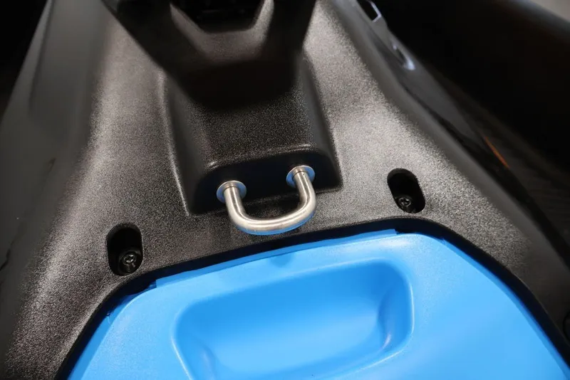 Slide: The Image of Close-up of 2026 Sea-Doo Spark Trixx handle and blue seat detail. - 14