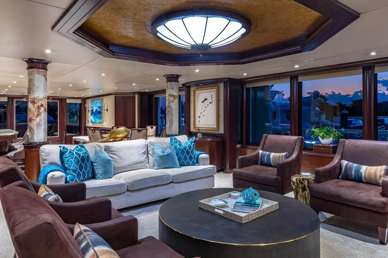 Slide: The Image of Luxurious 1988 Van Mill Custom yacht interior with elegant seating and ambient lighting. - 34