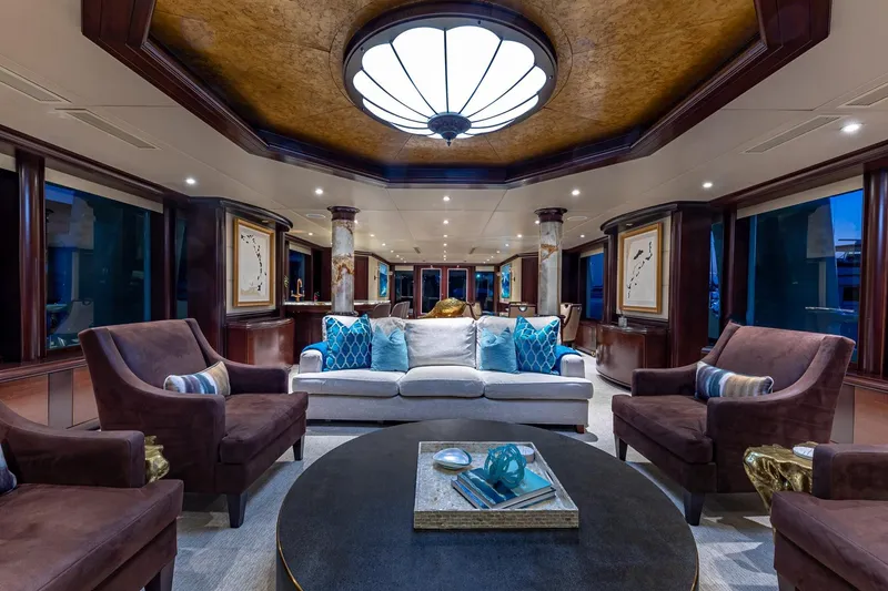 Slide: The Image of Luxurious interior of 1988 Van Mill Custom yacht with elegant seating and ambient lighting. - 35