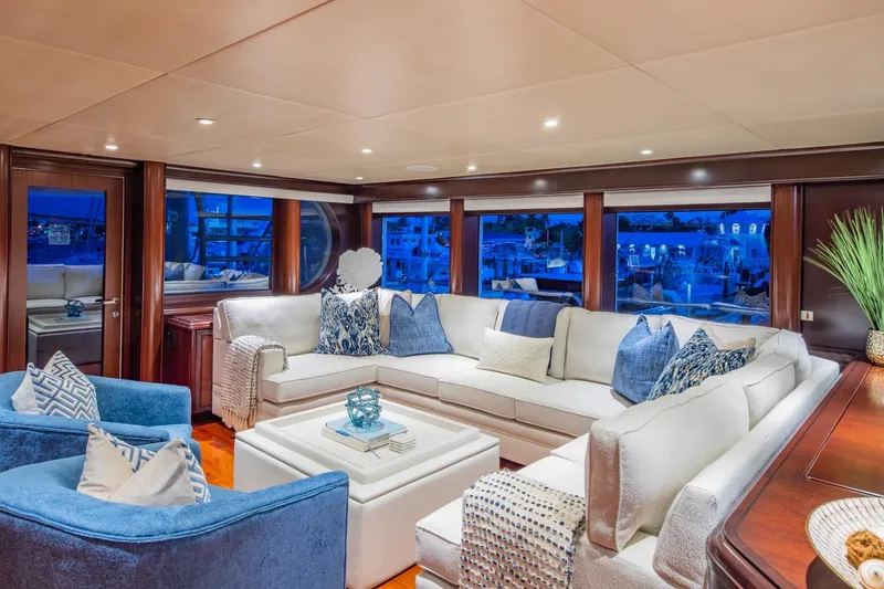 Slide: The Image of Luxurious 1988 Van Mill Custom yacht interior with elegant seating and nautical decor. - 48