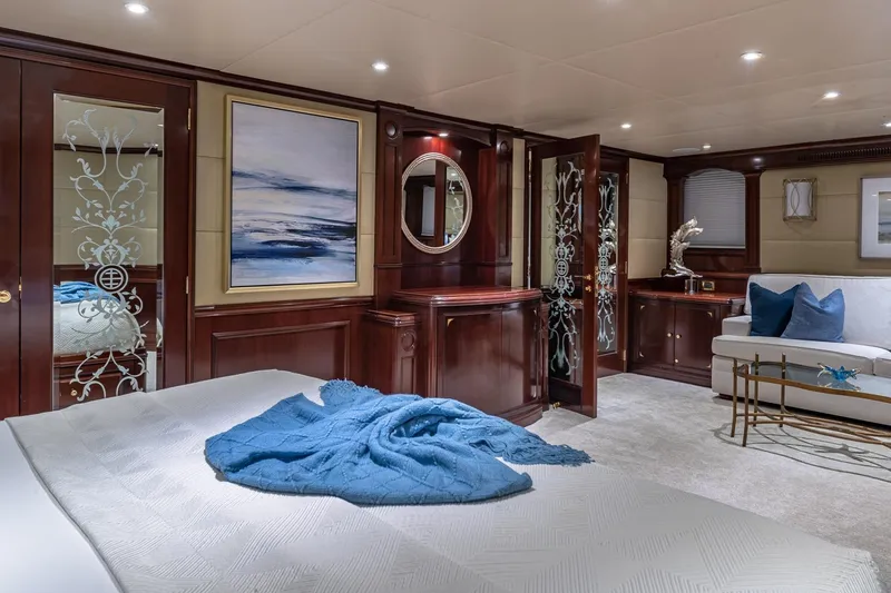 Slide: The Image of Luxurious 1988 Van Mill Custom yacht interior with elegant wood paneling and modern decor. - 56