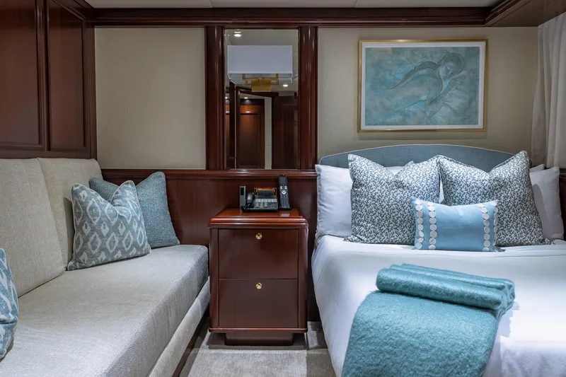 Slide: The Image of Luxurious 1988 Van Mill Custom yacht cabin with elegant bedding and decor. - 67