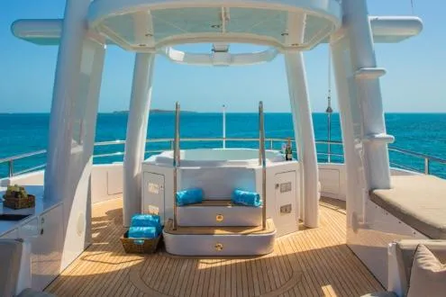 Slide: The Image of Luxurious 1988 Van Mill Custom yacht deck with hot tub and ocean view. - 86