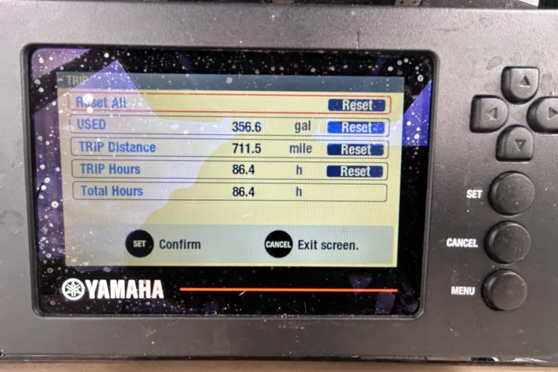 Slide: The Image of Yamaha display showing trip data for 2019 Robalo R242 Explorer boat. - 20