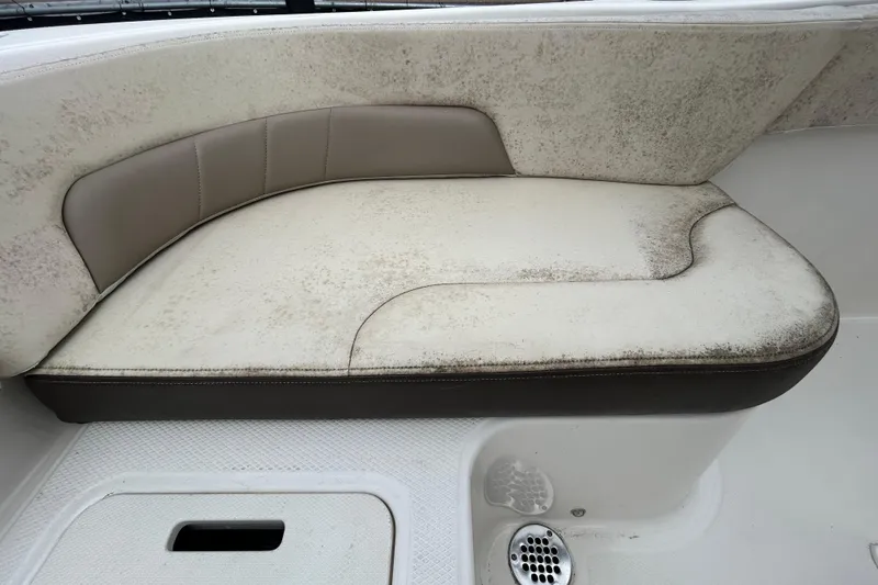 Slide: The Image of Robalo R242 Explorer 2019 boat seat with visible mold and mildew stains. - 52