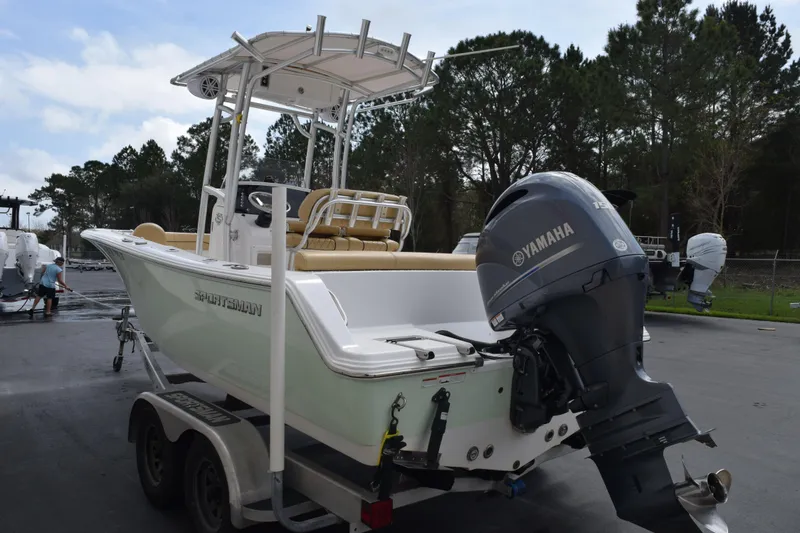 Slide: The Image of 2019 Sportsman Heritage 211 Center Console boat with Yamaha engine on trailer. - 6
