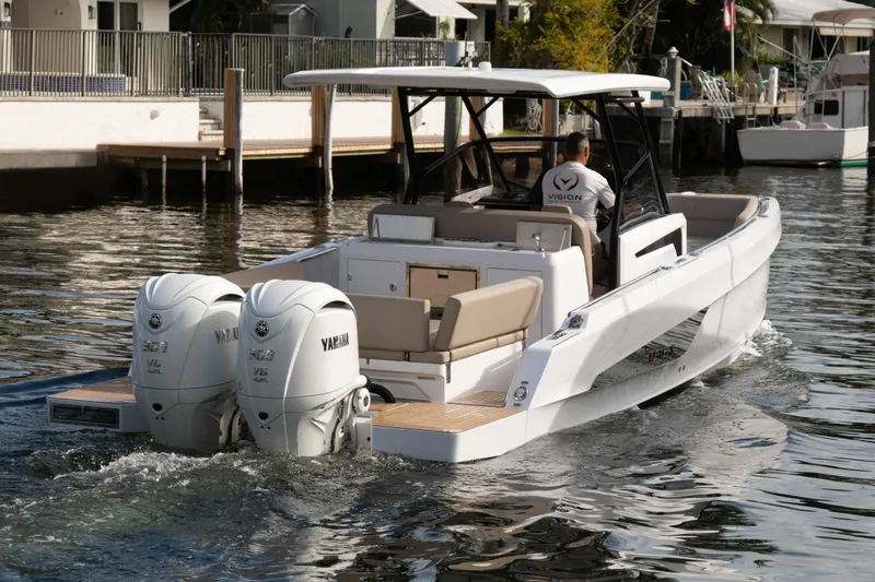 Slide: The Image of STERK 31 boat 2025 with Yamaha engines on water. - 3