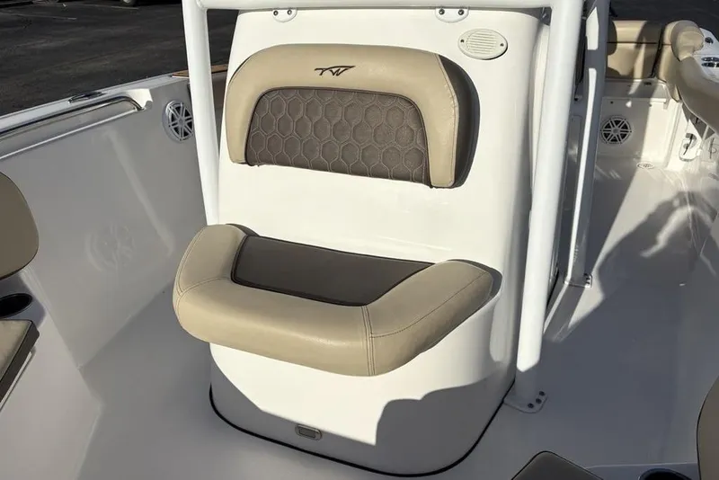 Slide: The Image of 2018 Tidewater 210 LXF boat seat with beige and brown upholstery. - 22