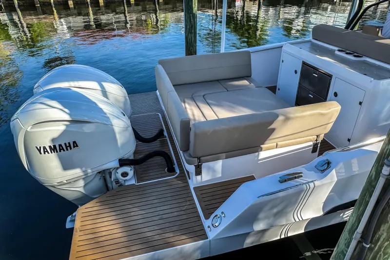 Slide: The Image of STERK 31 boat 2025 with Yamaha engines at dock. - 6