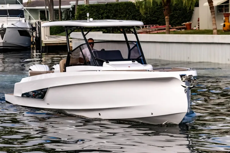 Slide: The Image of STERK 31 boat from 2025 on calm water. - 2